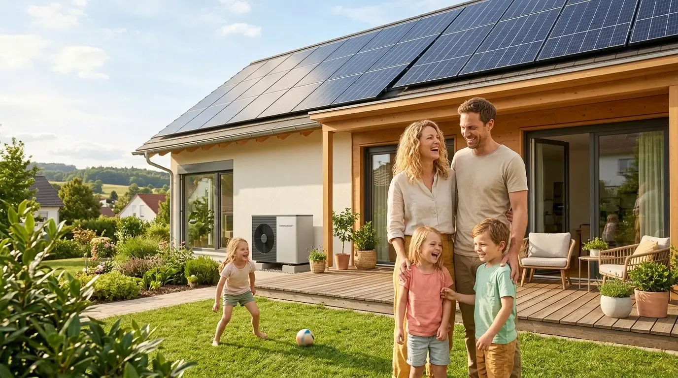 Heat pump at a family home with a photovoltaic system